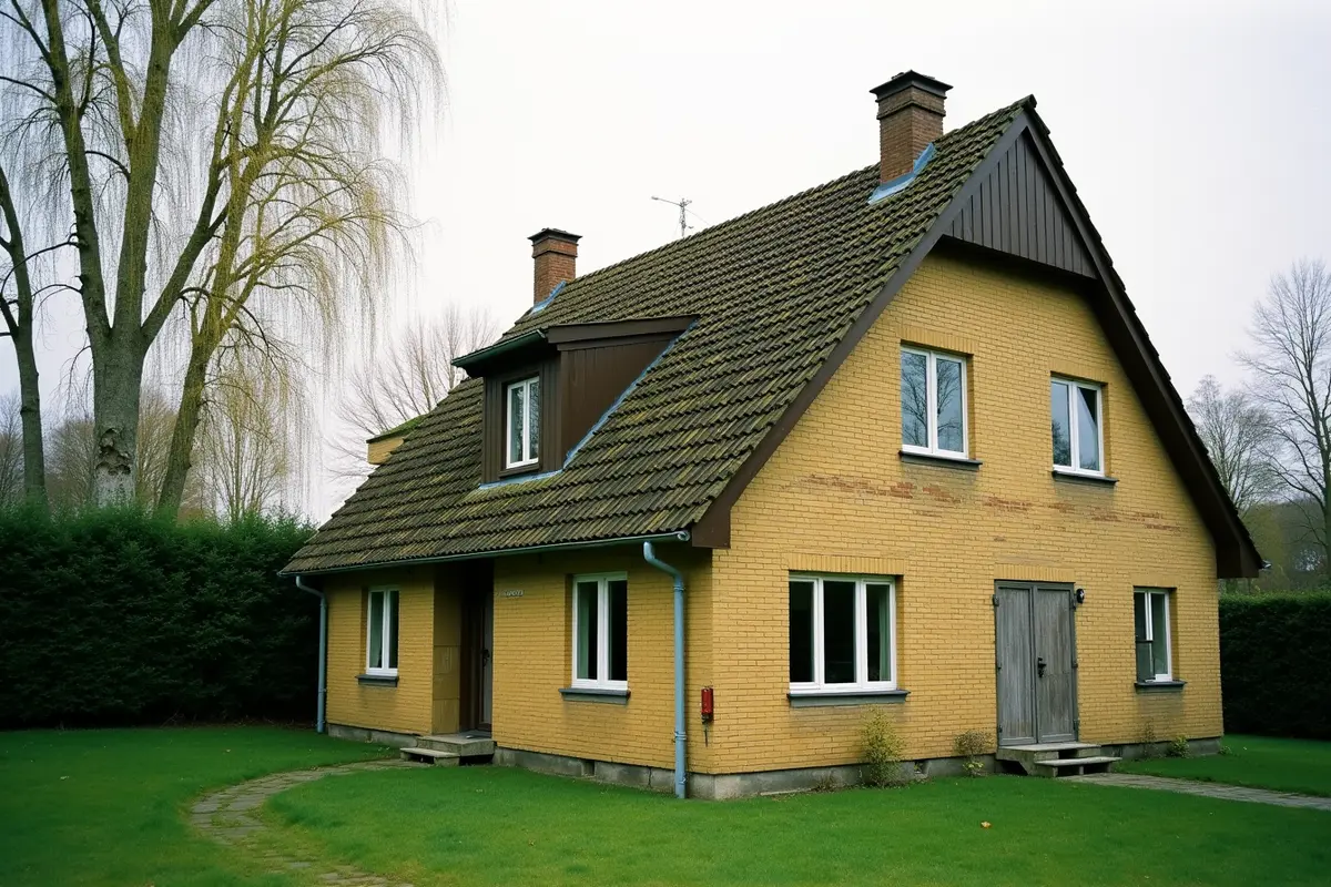 Villa uit de jaren zeventig in een groene tuin